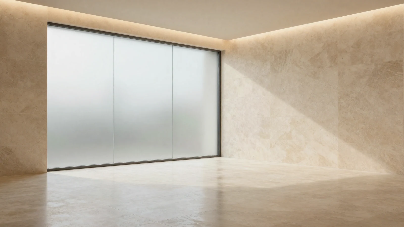 Travertino mediterráneo y cristal esmerilado en interior cerrado: sofisticación local sin monumentos