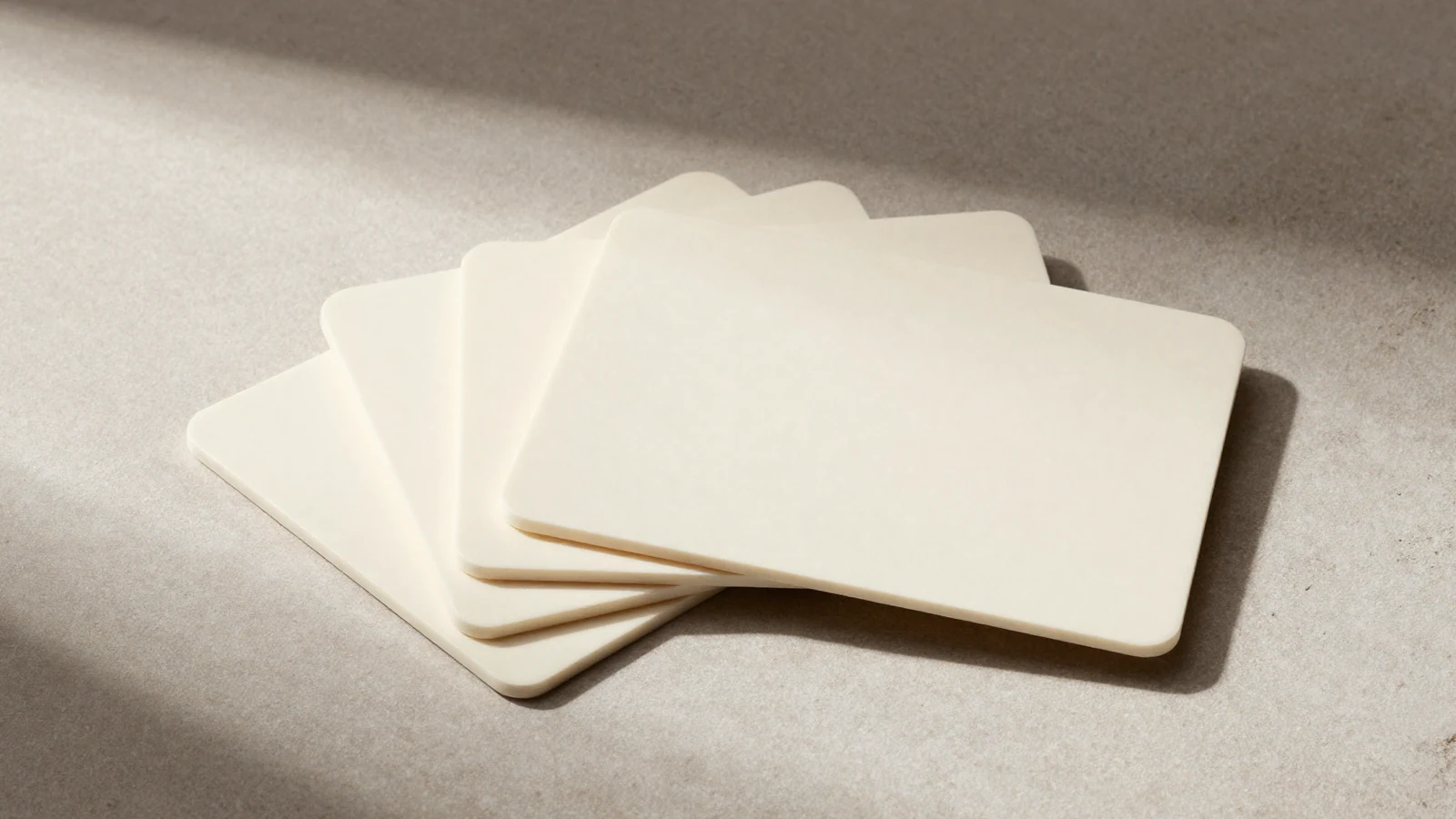 Tarjetas en blanco apiladas sobre piedra: metáfora de preguntas frecuentes